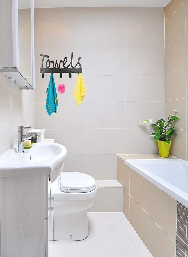 Zollyss Towel Racks 5 Hooks Black Sandblasted Robe Hooks Wall Mount Towel Holder Black Metal Towel Racks for Kitchen Storage Organizer Rack, Bathroom Towels, Robes, Clothing(Black) - Image 4